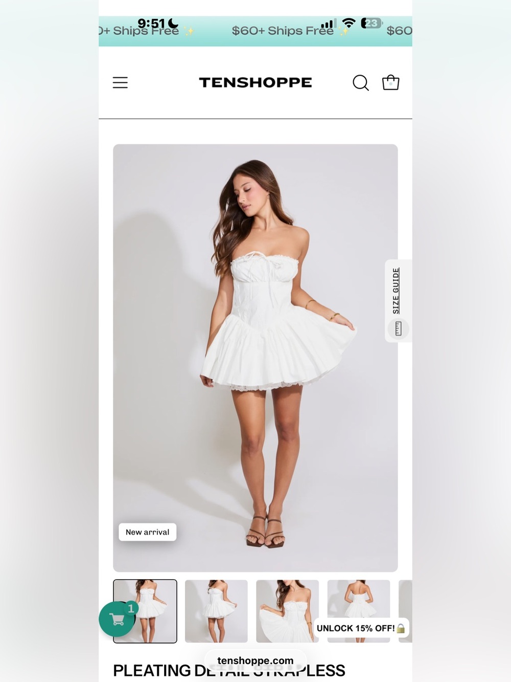 Tenshoppe White Strapless Pleated Mini Dress